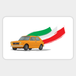 Classic Fiat 127 Illustration with Retro Orange Color and The Italian Flag Sticker